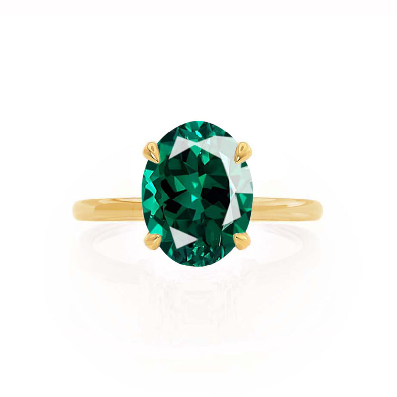 PARIS - Chatham® Oval Emerald & Diamond 18k Yellow Gold Petite Hidden Halo
