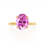 PARIS - Chatham® Oval Pink Sapphire & Diamond 18k Yellow Gold Petite Hidden Halo