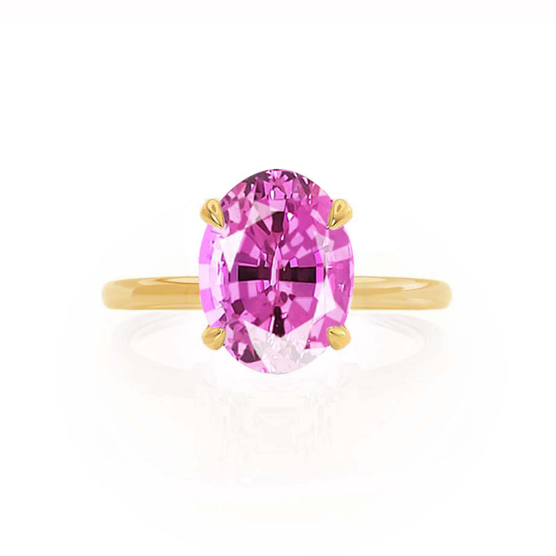 PARIS - Chatham® Oval Pink Sapphire & Diamond 18k Yellow Gold Petite Hidden Halo
