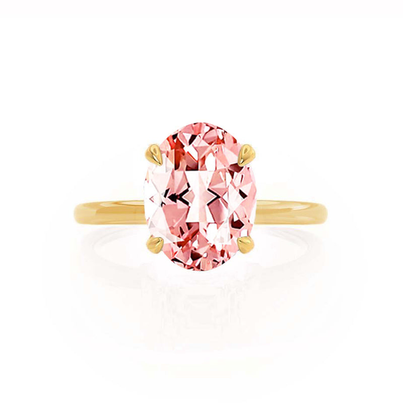 PARIS - Chatham® Oval Champagne Sapphire & Diamond 18k Yellow Gold Petite Hidden Halo