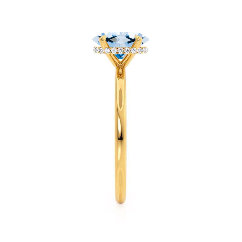 PARIS - Chatham® Oval Aqua Spinel & Diamond 18k Yellow Gold Petite Hidden Halo