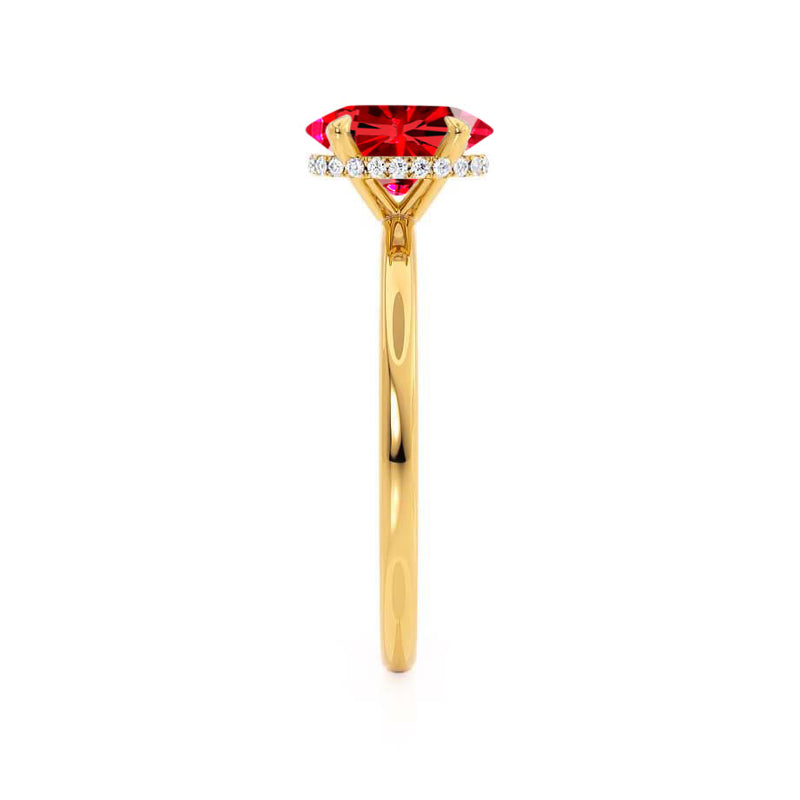 PARIS - Chatham® Oval Ruby & Diamond 18k Yellow Gold Petite Hidden Halo
