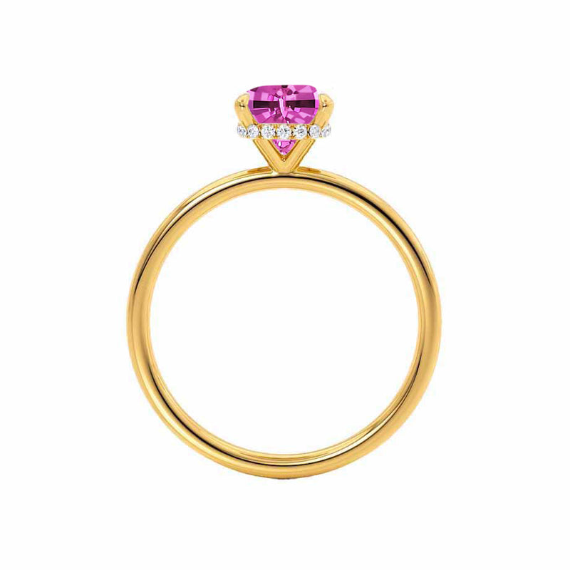 PARIS - Chatham® Oval Pink Sapphire & Diamond 18k Yellow Gold Petite Hidden Halo