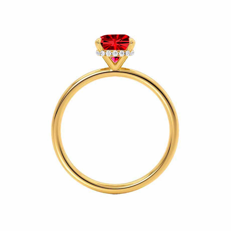 PARIS - Chatham® Oval Ruby & Diamond 18k Yellow Gold Petite Hidden Halo