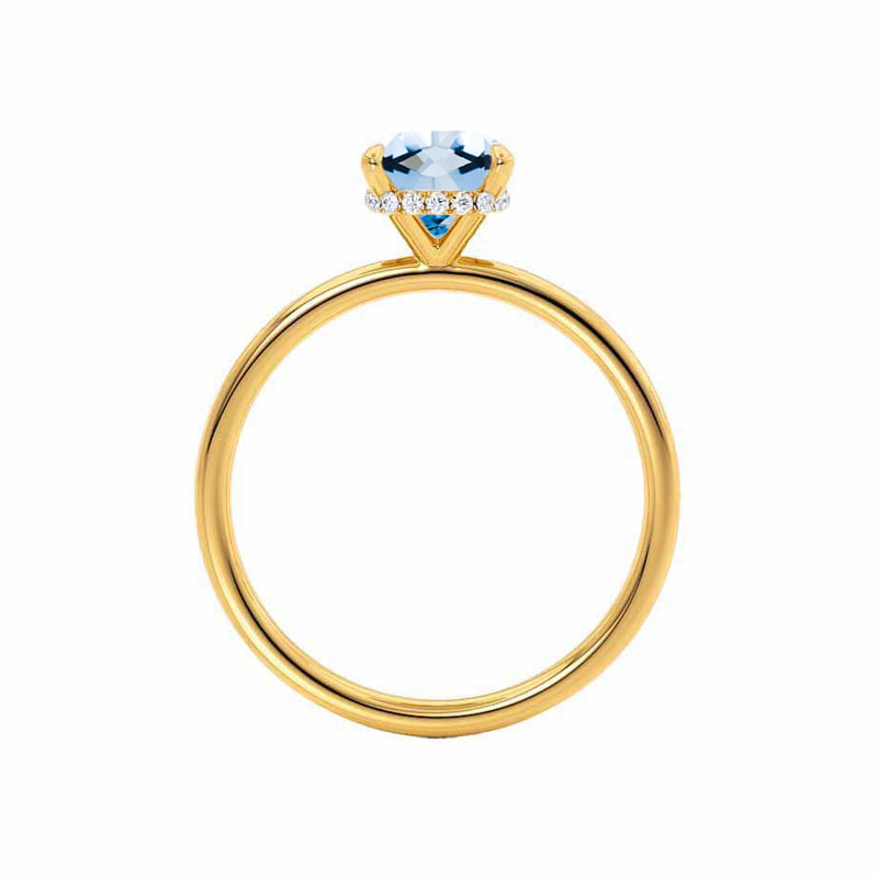 PARIS - Chatham® Oval Aqua Spinel & Diamond 18k Yellow Gold Petite Hidden Halo