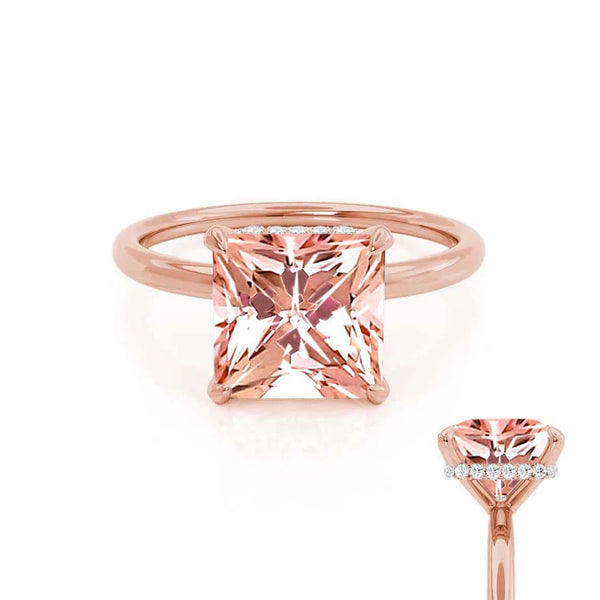 PARIS - Chatham® Princess Champagne Sapphire & Diamond 18k Rose Gold Petite Hidden Halo
