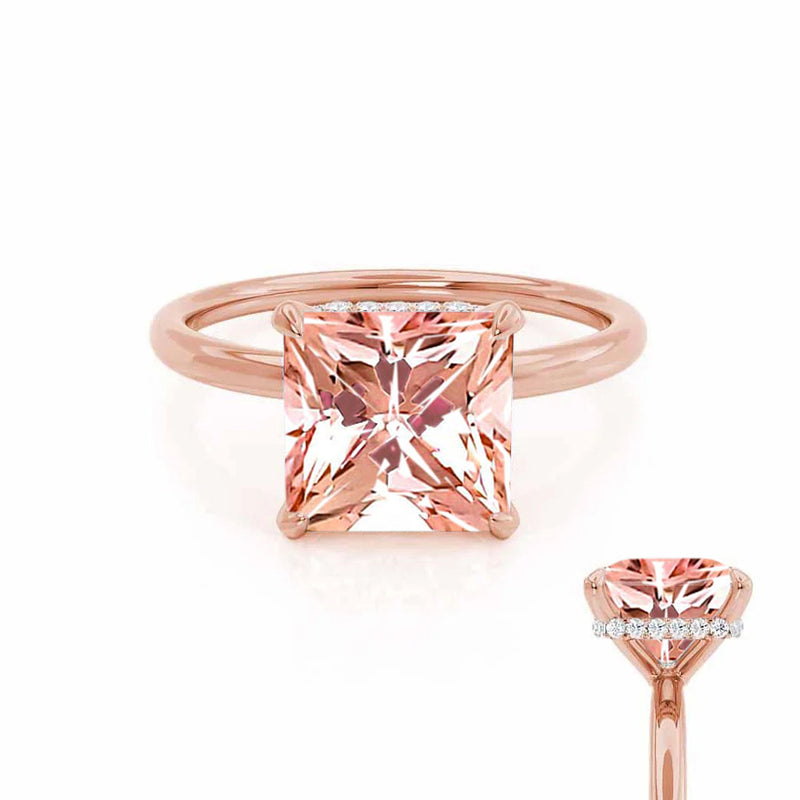 PARIS - Chatham® Princess Champagne Sapphire & Diamond 18k Rose Gold Petite Hidden Halo