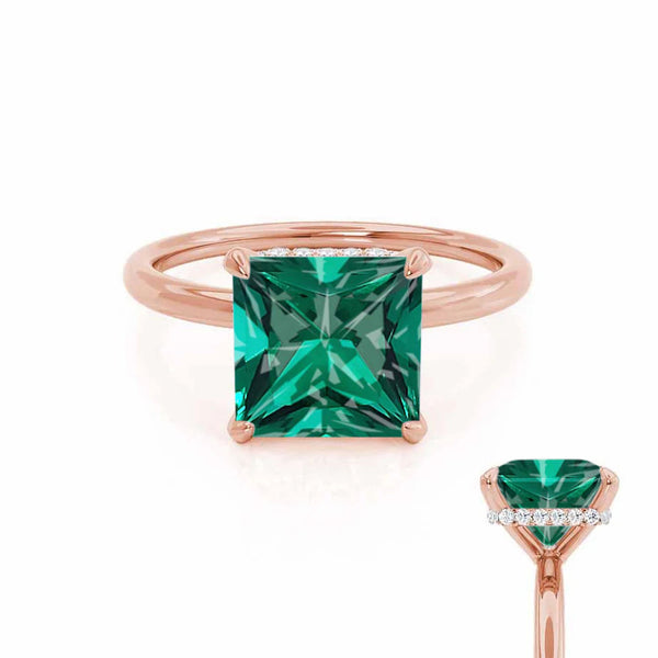 PARIS - Chatham® Princess Emerald & Diamond 18k Rose Gold Petite Hidden Halo