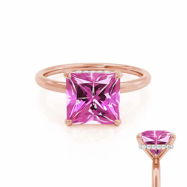 PARIS - Chatham® Princess Pink Sapphire & Diamond 18k Rose Gold Petite Hidden Halo