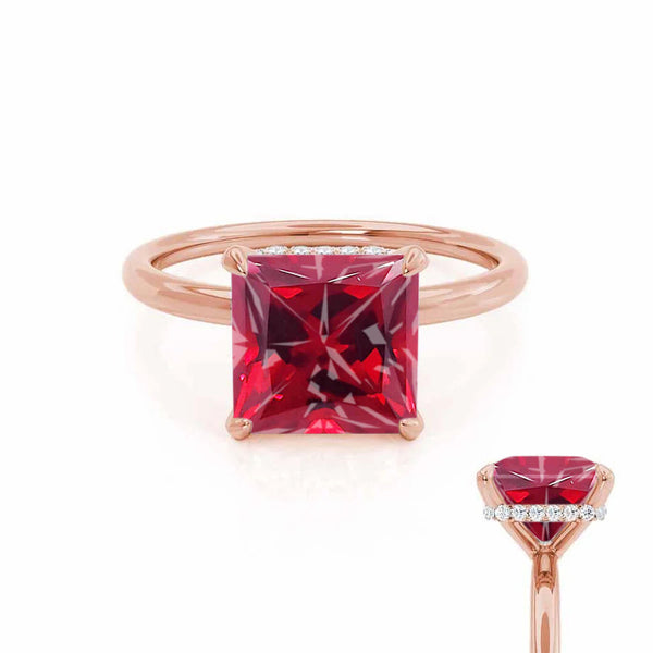 PARIS - Chatham® Princess Ruby & Diamond 18k Rose Gold Petite Hidden Halo