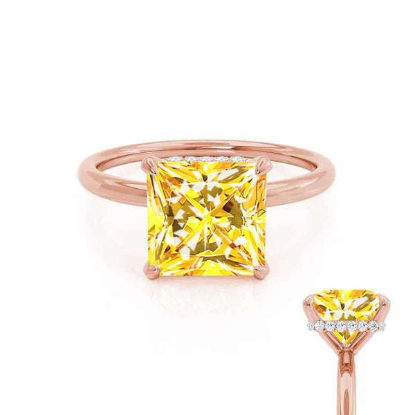 PARIS - Chatham® Princess Yellow Sapphire & Diamond 18k Rose Gold Petite Hidden Halo