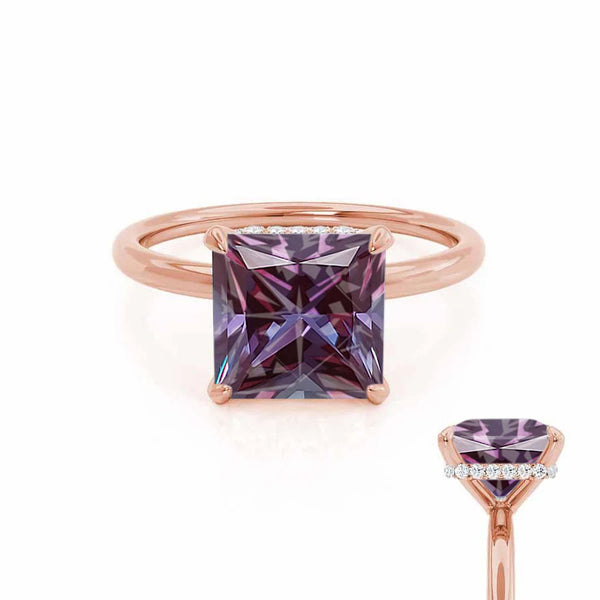 PARIS - Chatham® Princess Alexandrite & Diamond 18k Rose Gold Petite Hidden Halo