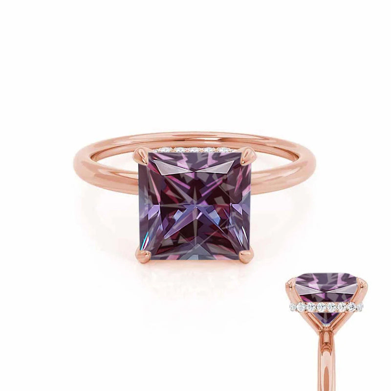 PARIS - Chatham® Princess Alexandrite & Diamond 18k Rose Gold Petite Hidden Halo