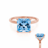 PARIS - Chatham® Princess Aqua Spinel & Diamond 18k Rose Gold Petite Hidden Halo