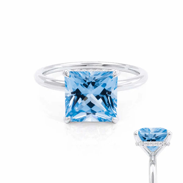 PARIS - Chatham® Princess Aqua Spinel & Diamond 950 Platinum Petite Hidden Halo