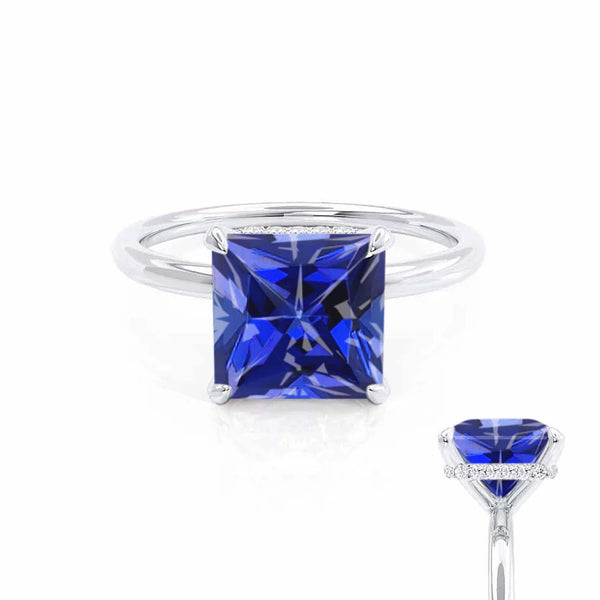 PARIS - Chatham® Princess Blue Sapphire & Diamond 18k White Gold Petite Hidden Halo