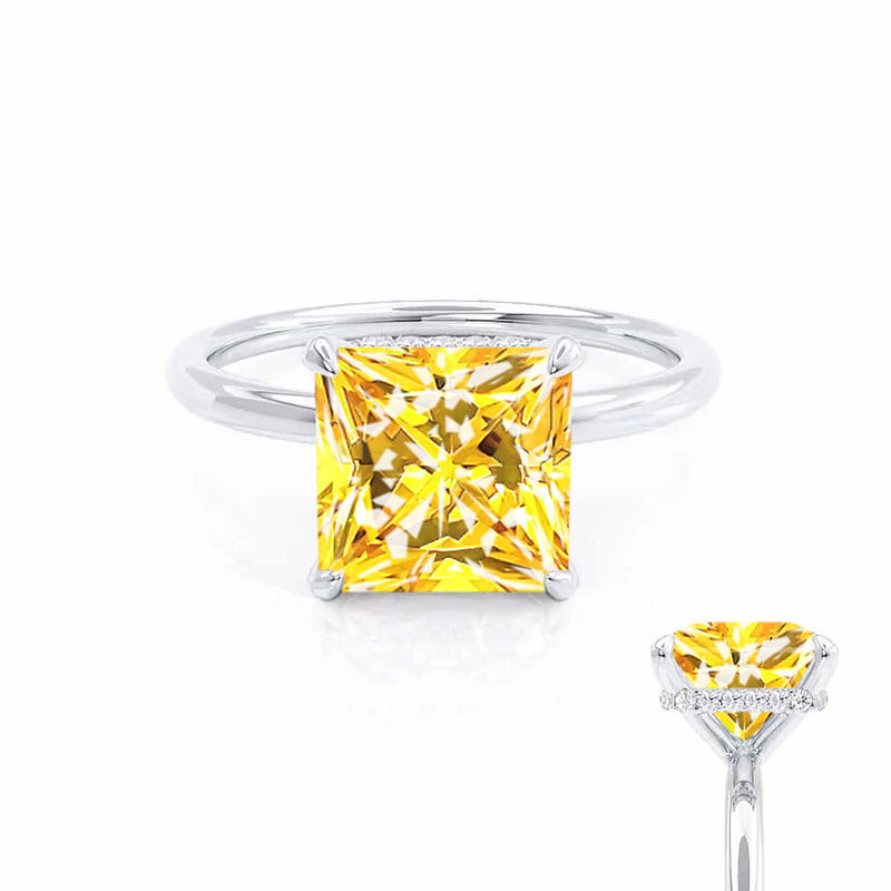 PARIS - Chatham® Princess Yellow Sapphire & Diamond 950 Platinum Petite Hidden Halo
