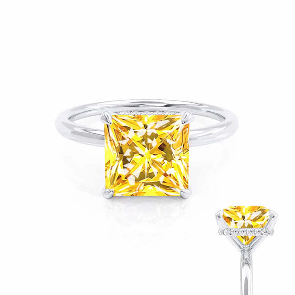 PARIS - Chatham® Princess Yellow Sapphire & Diamond 18k White Gold Petite Hidden Halo