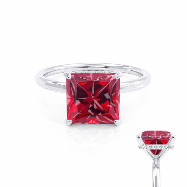 PARIS - Chatham® Princess Ruby & Diamond 18k White Gold Petite Hidden Halo