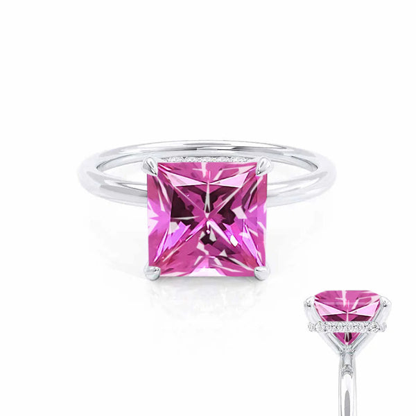 PARIS - Chatham® Princess Pink Sapphire & Diamond 950 Platinum Petite Hidden Halo