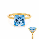 PARIS - Chatham® Princess Aqua Spinel & Diamond 18k Yellow Gold Petite Hidden Halo