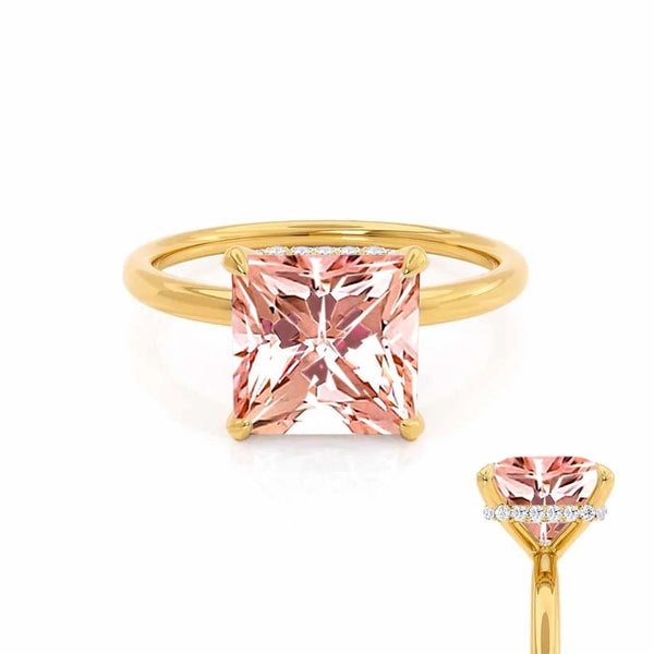 PARIS - Chatham® Princess Champagne Sapphire & Diamond 18k Yellow Gold Petite Hidden Halo