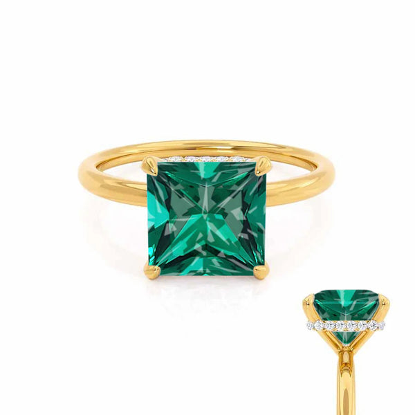 PARIS - Chatham® Princess Emerald & Diamond 18k Yellow Gold Petite Hidden Halo