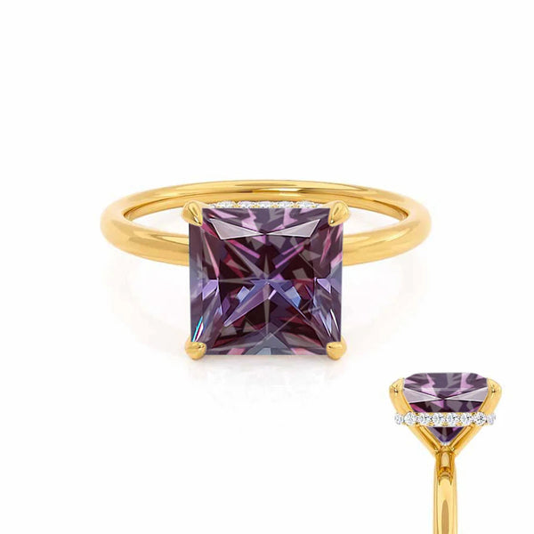 PARIS - Chatham® Princess Alexandrite & Diamond 18k Yellow Gold Petite Hidden Halo