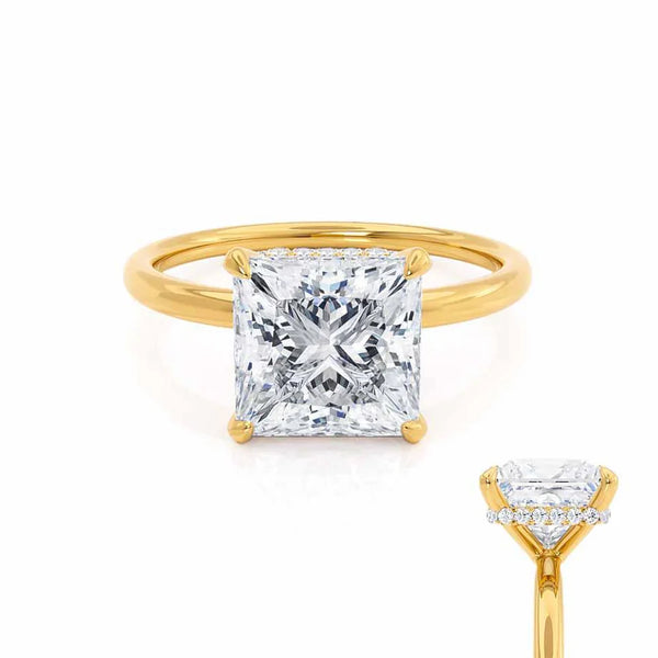 PARIS - Princess Lab Diamond 18k Yellow Gold Petite Hidden Halo