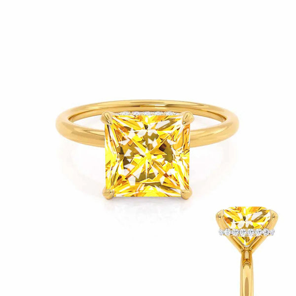 PARIS - Chatham® Princess Yellow Sapphire & Diamond 18k Yellow Gold Petite Hidden Halo