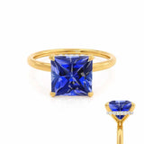 PARIS - Chatham® Princess Blue Sapphire & Diamond 18k Yellow Gold Petite Hidden Halo