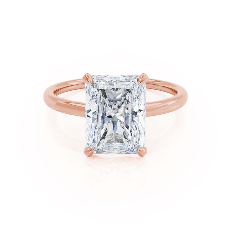 PARIS - Radiant Natural Diamond 18k Rose Gold Hidden Halo Solitaire Engagement Ring Lily Arkwright