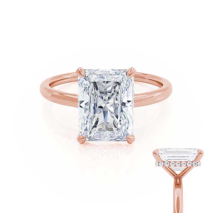 PARIS - Radiant Natural Diamond 18k Rose Gold Hidden Halo Solitaire Engagement Ring Lily Arkwright