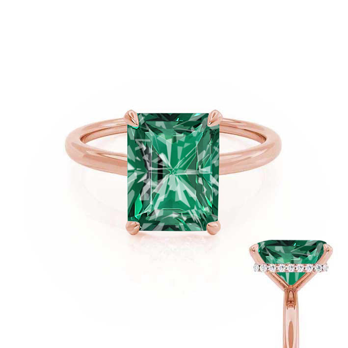 PARIS - Chatham® Radiant Emerald & Diamond 18k Rose Gold Petite Hidden Halo