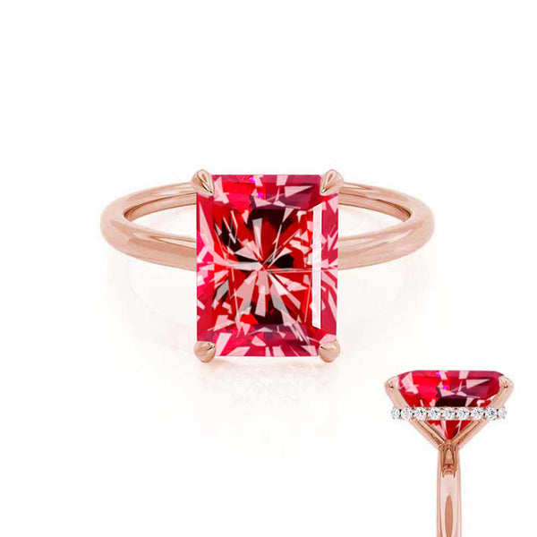 PARIS - Chatham® Radiant Ruby & Diamond 18k Rose Gold Petite Hidden Halo