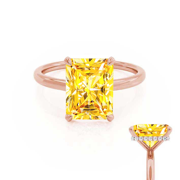 PARIS - Chatham® Radiant Yellow Sapphire & Diamond 18k Rose Gold Petite Hidden Halo