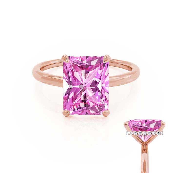 PARIS - Chatham® Radiant Pink Sapphire & Diamond 18k Rose Gold Petite Hidden Halo