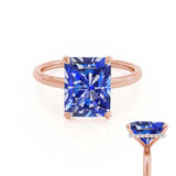 PARIS - Chatham® Radiant Blue Sapphire & Diamond 18k Rose Gold Petite Hidden Halo