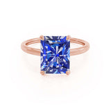 PARIS - Chatham® Radiant Blue Sapphire & Diamond 18k Rose Gold Petite Hidden Halo