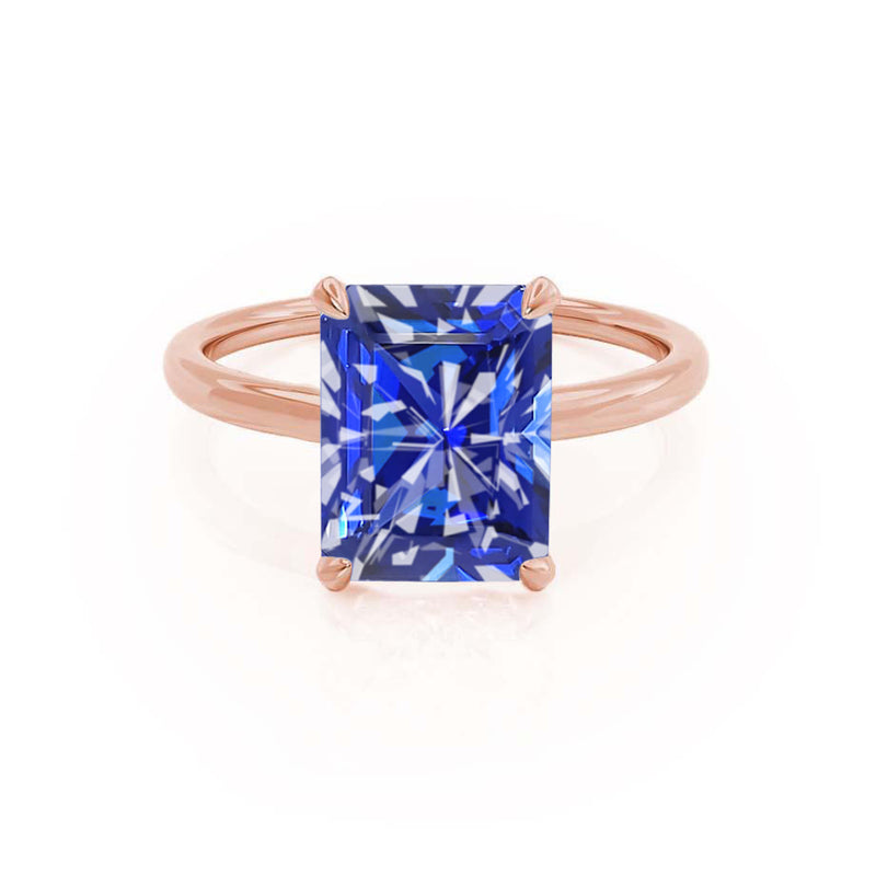 PARIS - Chatham® Radiant Blue Sapphire & Diamond 18k Rose Gold Petite Hidden Halo