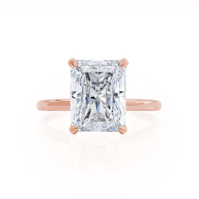 PARIS - Radiant Natural Diamond 18k Rose Gold Hidden Halo Solitaire Engagement Ring Lily Arkwright