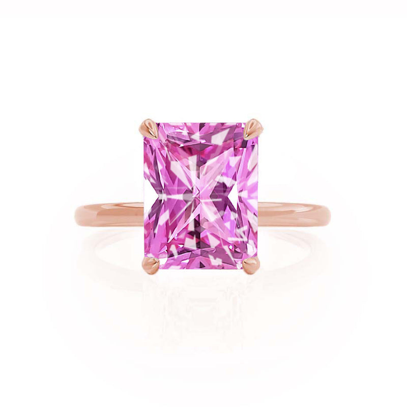 PARIS - Chatham® Radiant Pink Sapphire & Diamond 18k Rose Gold Petite Hidden Halo