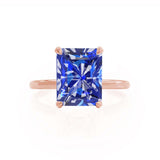 PARIS - Chatham® Radiant Blue Sapphire & Diamond 18k Rose Gold Petite Hidden Halo