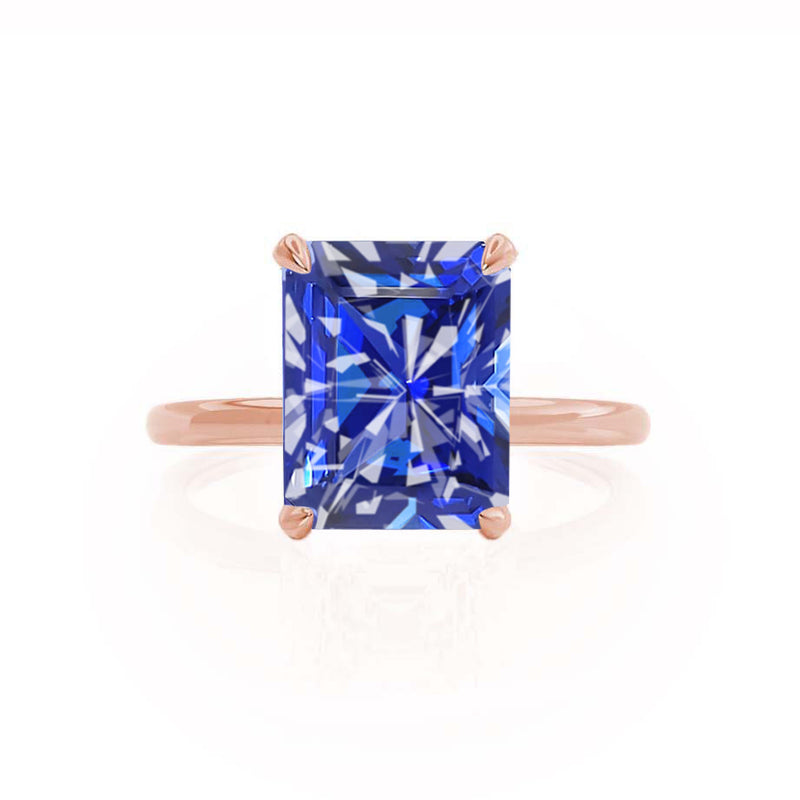 PARIS - Chatham® Radiant Blue Sapphire & Diamond 18k Rose Gold Petite Hidden Halo