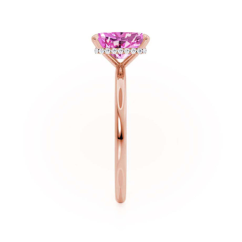 PARIS - Chatham® Radiant Pink Sapphire & Diamond 18k Rose Gold Petite Hidden Halo