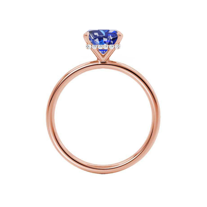 PARIS - Chatham® Radiant Blue Sapphire & Diamond 18k Rose Gold Petite Hidden Halo