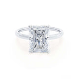 PARIS - Radiant Natural Diamond 18k White Gold Hidden Halo Solitaire Engagement Ring Lily Arkwright