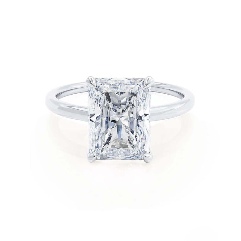 PARIS - Radiant Natural Diamond 18k White Gold Hidden Halo Solitaire Engagement Ring Lily Arkwright