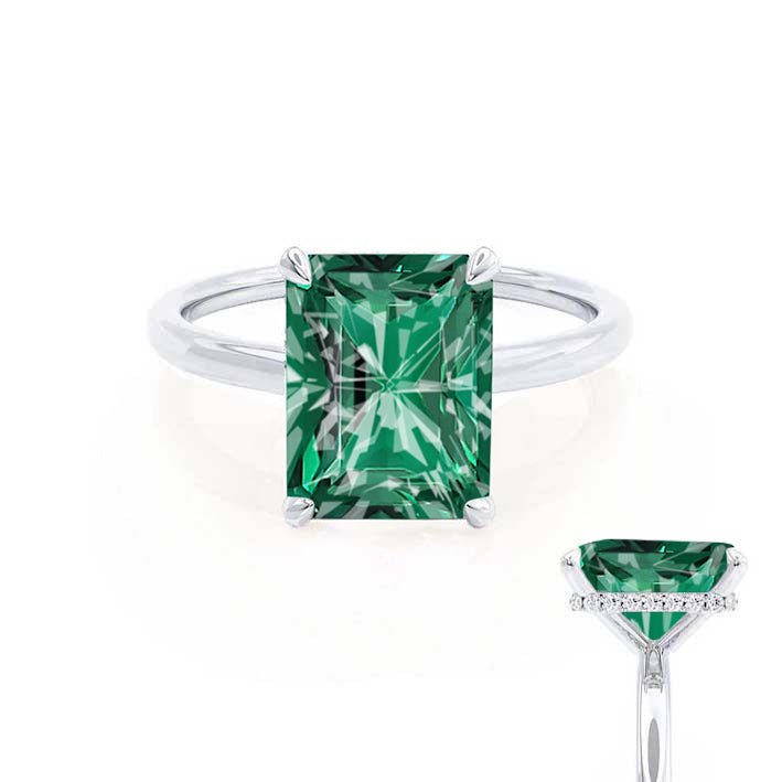 PARIS - Chatham® Radiant Emerald & Diamond 18k White Gold Petite Hidden Halo