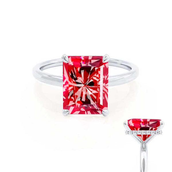 PARIS - Chatham® Radiant Ruby & Diamond 950 Platinum Petite Hidden Halo